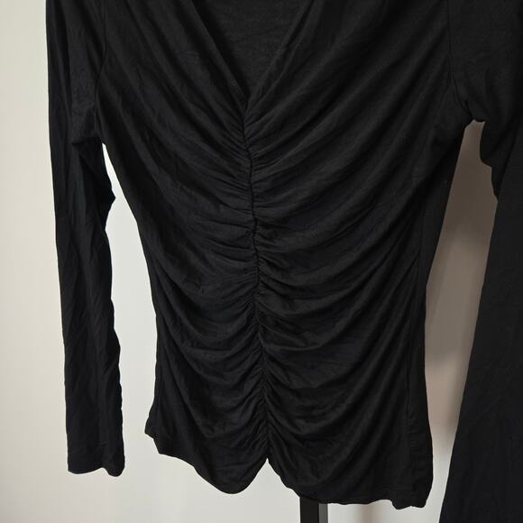 LNA Clothing Long Sleeve Top Ruched Front V-Neck Black Fitted Evereve Small - Picture 2 of 7